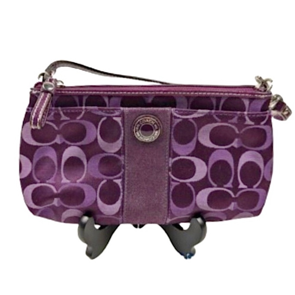 COACH Purple Jacquard Signature C Wristlet Clutch with Top Zipper Closure